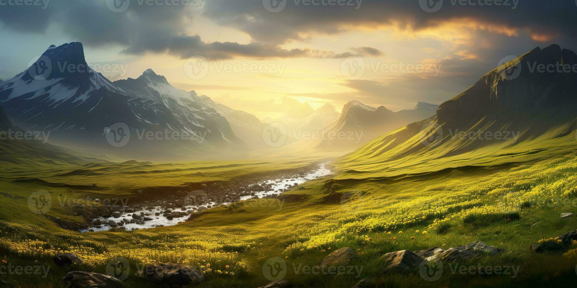 AI Generated. AI Generative. Mountain forest lake landscape background. Adventure explore trekking hikking journey vibe. Graphic Art photo