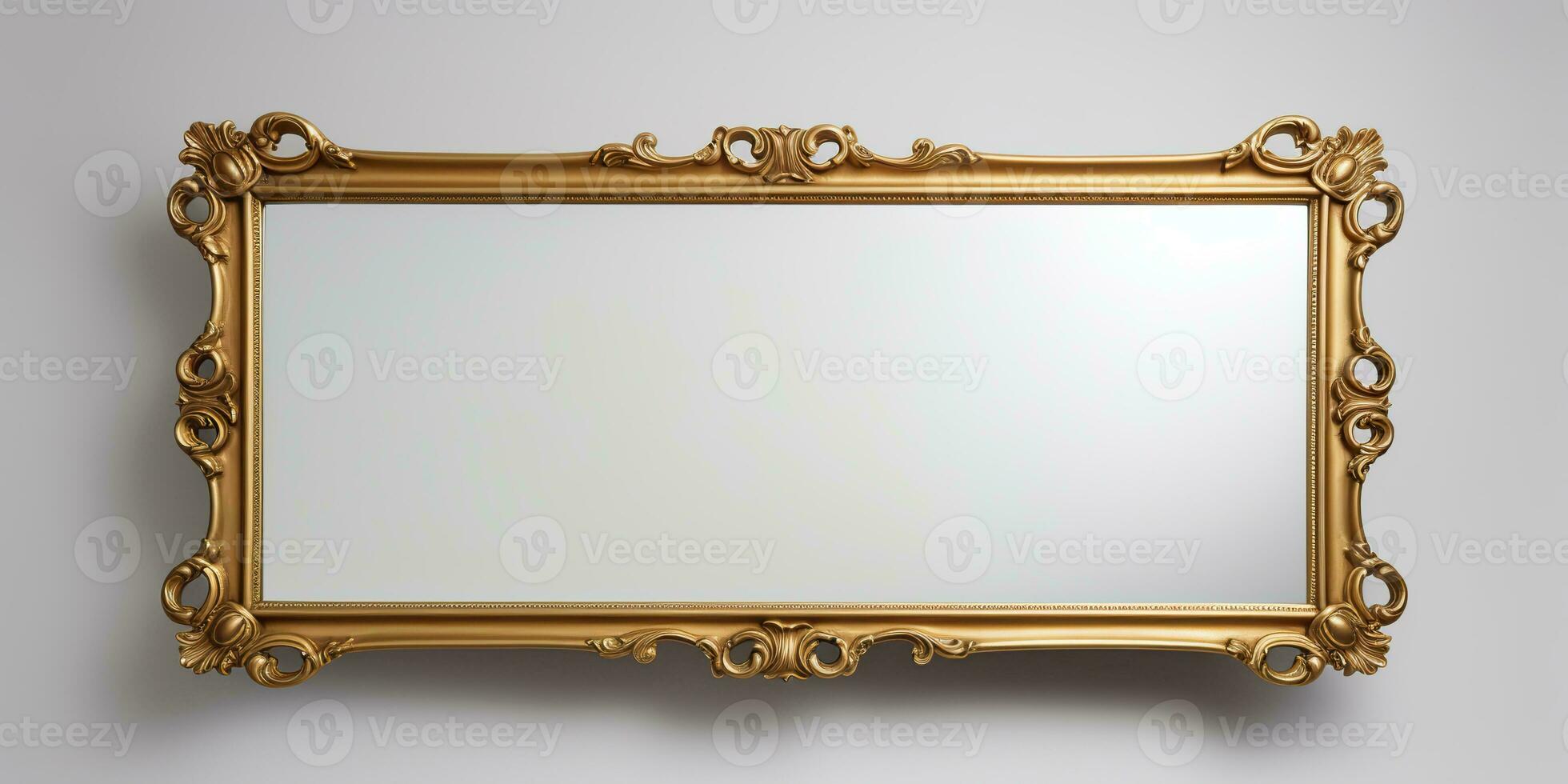 AI Generated. AI Generative. Old vintage retro antique mirror in gold frame rustic style. Decoration home glass. Graphic Art photo