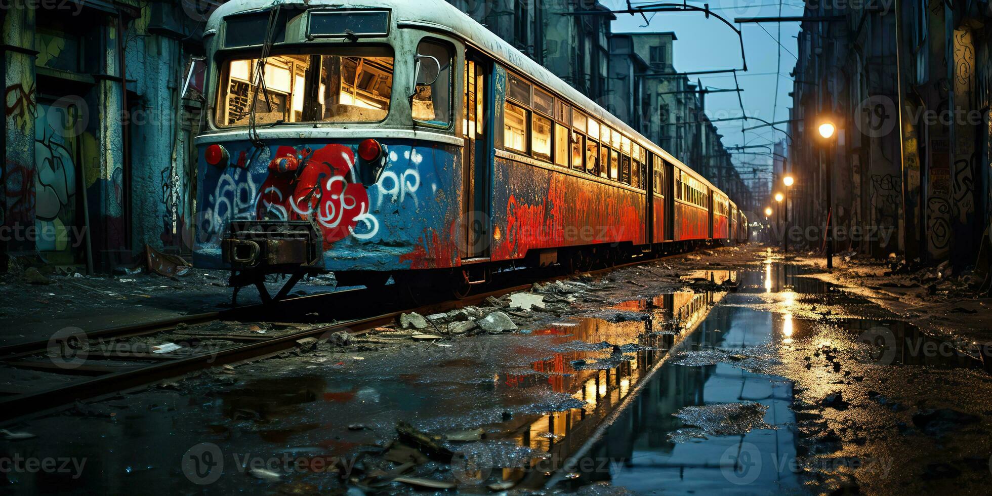 ai generado. ai generativo. túnel abandonado subterráneo subterraneo tren estación con antiguo usado tren carril. pintada calle Arte cultura crimen onda. gráfico Arte foto