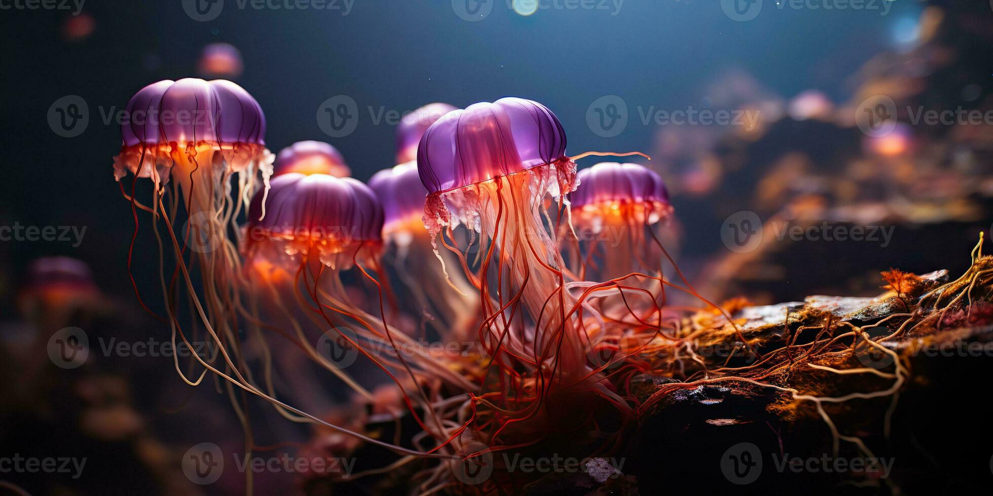 AI Generated. AI Generative. Red jellyfish underwater wildlife sea ocean aquarium life. Graphic Art photo