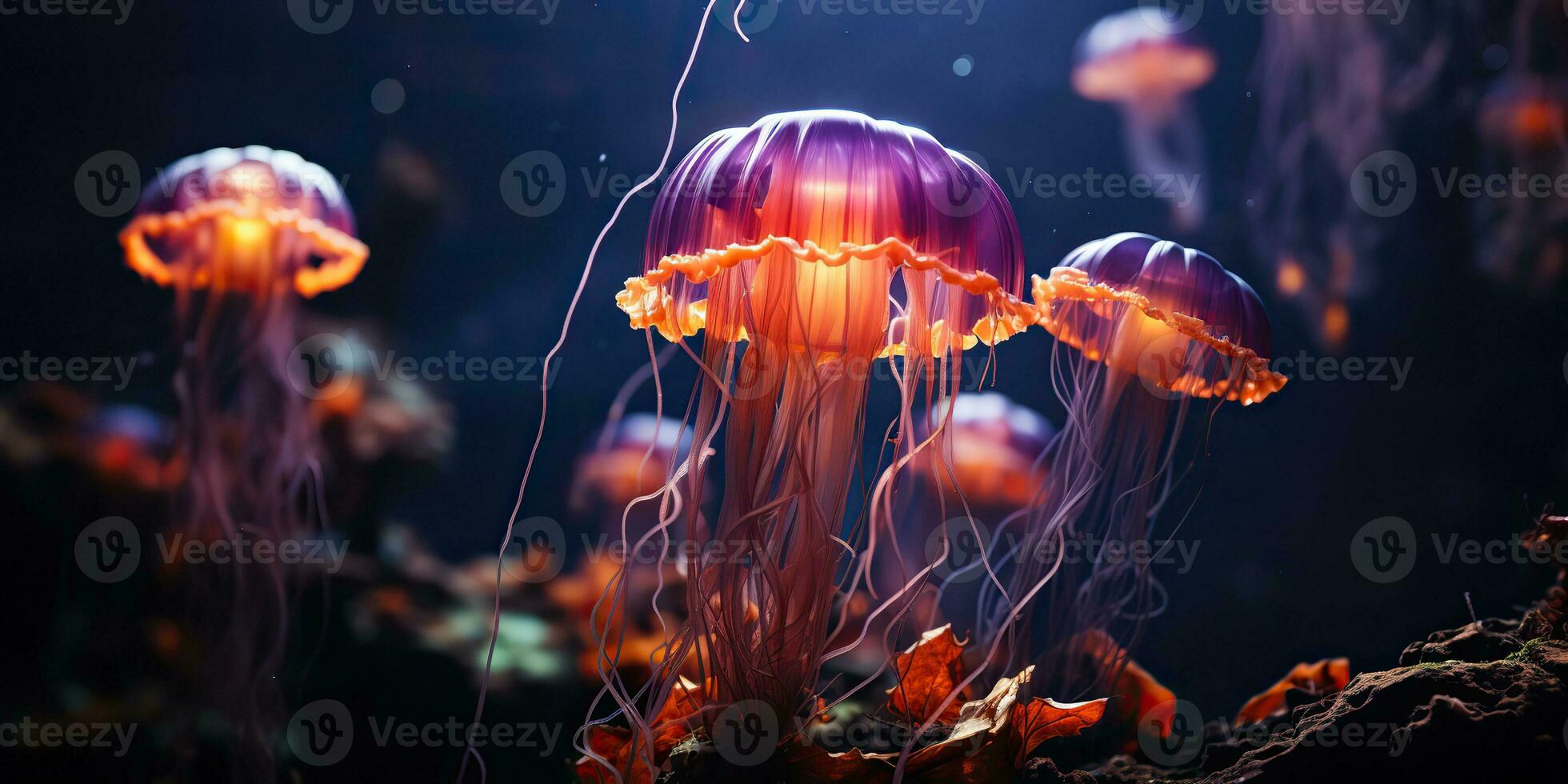 AI Generated. AI Generative. Red jellyfish underwater wildlife sea ocean aquarium life. Graphic Art photo