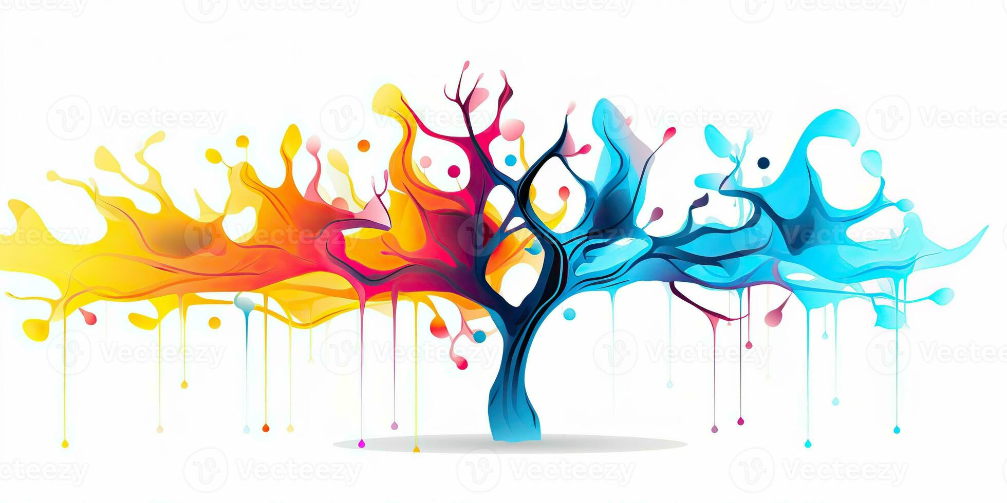 AI Generated. AI Generative. Watercolor oil paint drawing sketch art canvas of color bright tree. Forest nature decoration poster background. Graphic Art photo