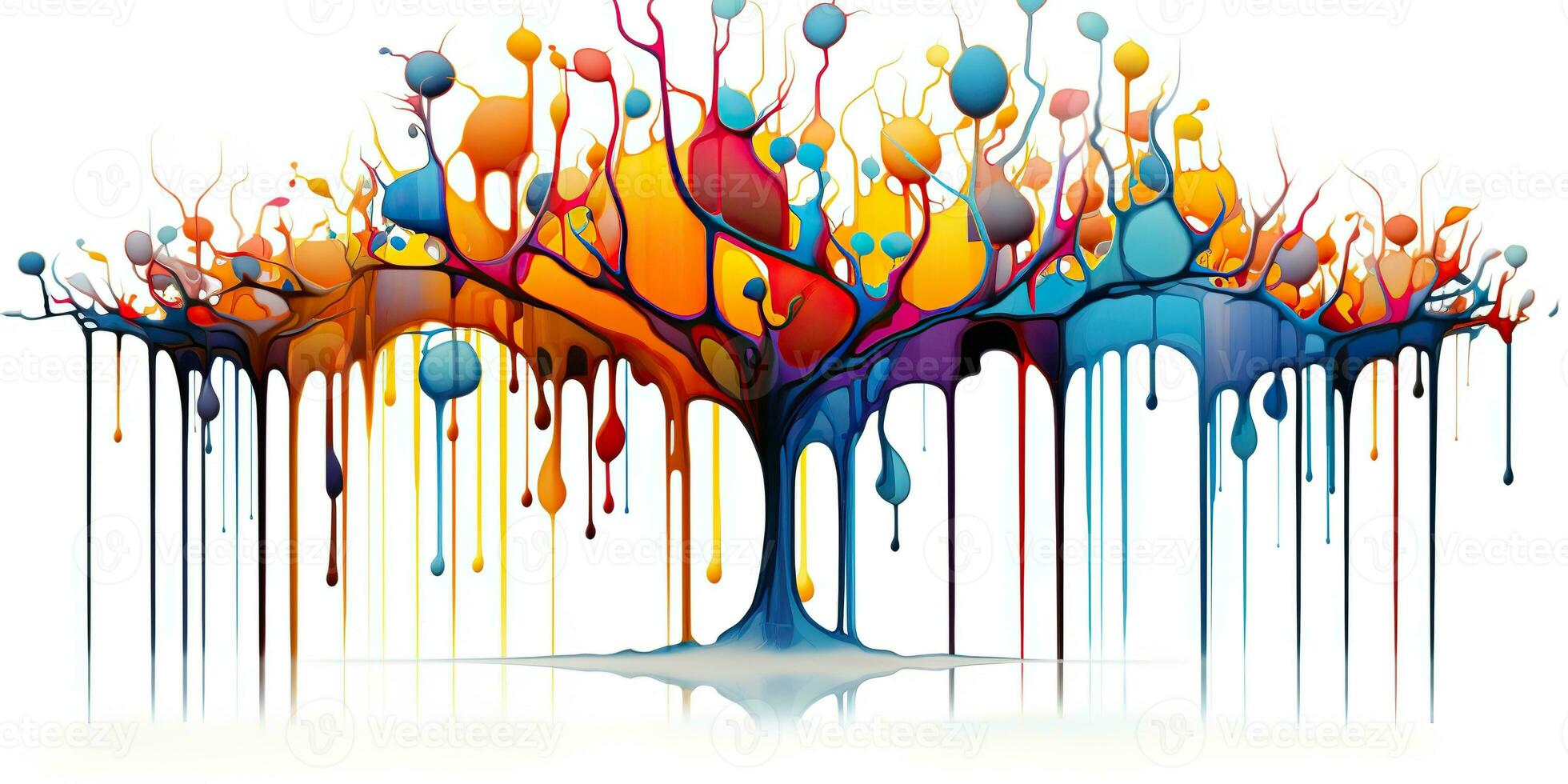 AI Generated. AI Generative. Watercolor oil paint drawing sketch art canvas of color bright tree. Forest nature decoration poster background. Graphic Art photo