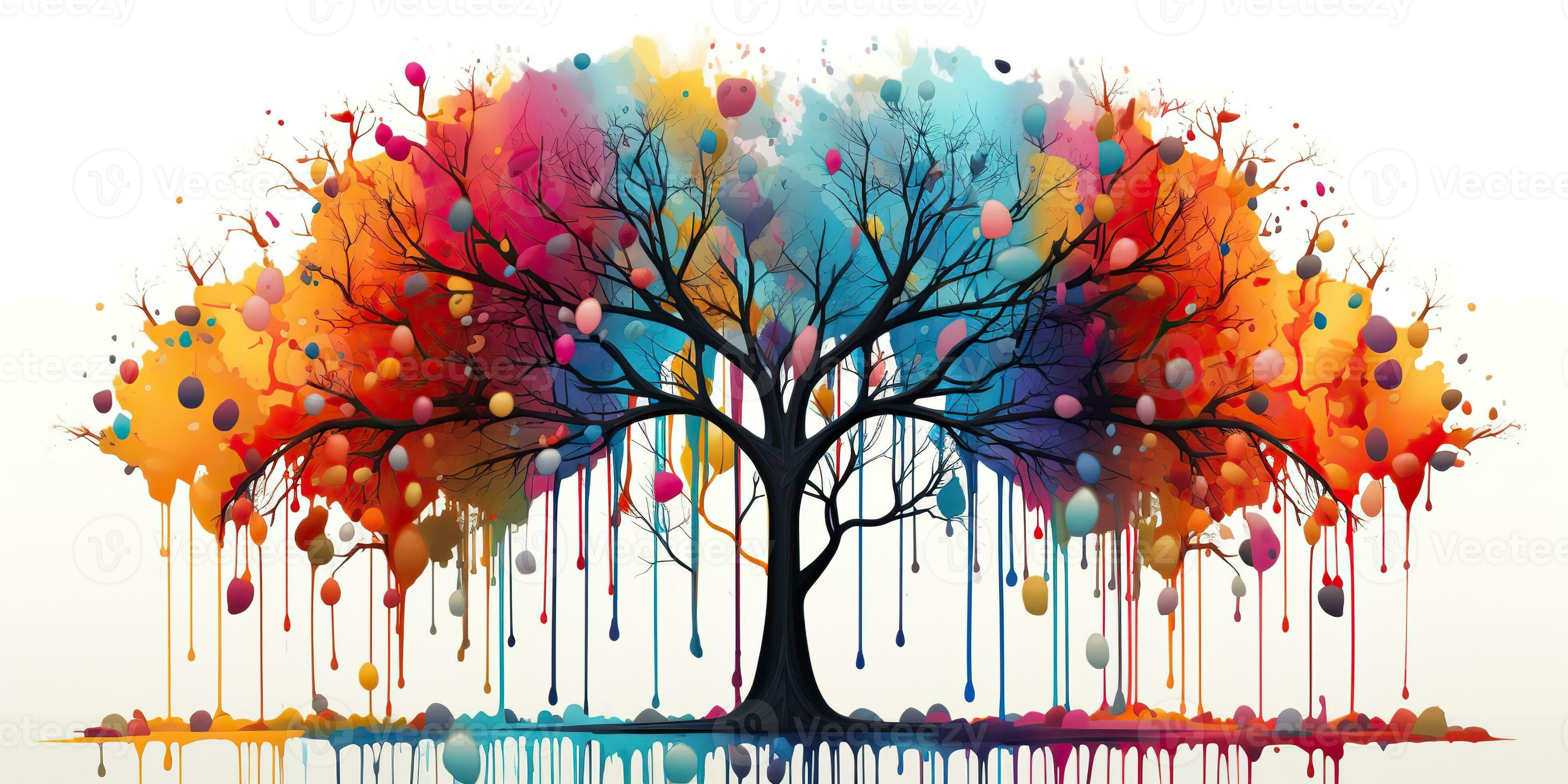 AI Generated. AI Generative. Watercolor oil paint drawing sketch art canvas  of color bright tree. Forest nature decoration poster background. Graphic  Art 26905671 Stock Photo at Vecteezy