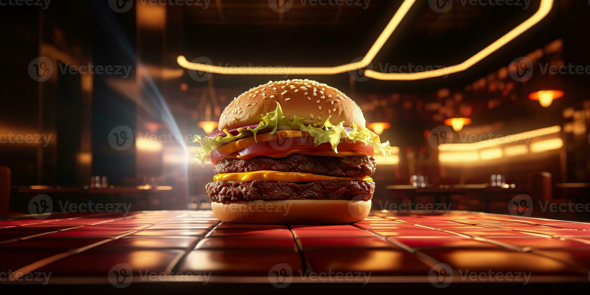 AI Generated. AI Generative. Fast food hamburger burger cheeseburger sandwich fresh fastfood menu restaurant decoration background.  Graphic Art photo