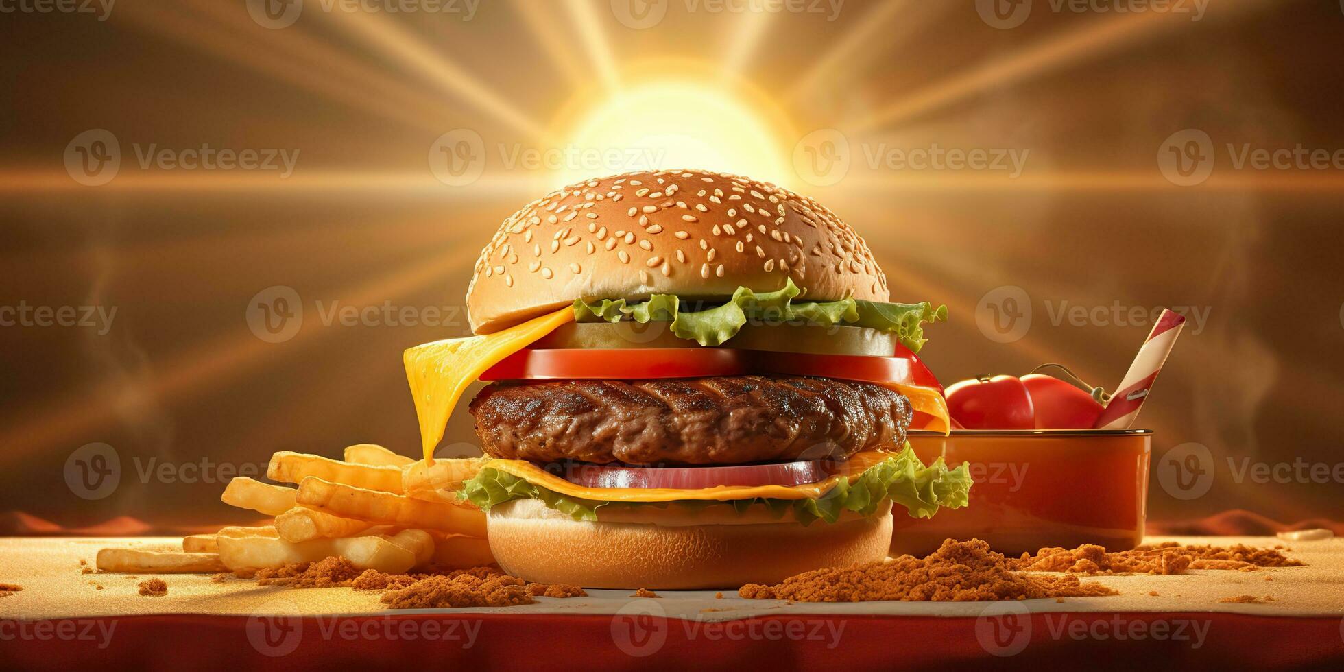 AI Generated. AI Generative. Fast food hamburger burger cheeseburger sandwich fresh fastfood menu restaurant decoration background.  Graphic Art photo