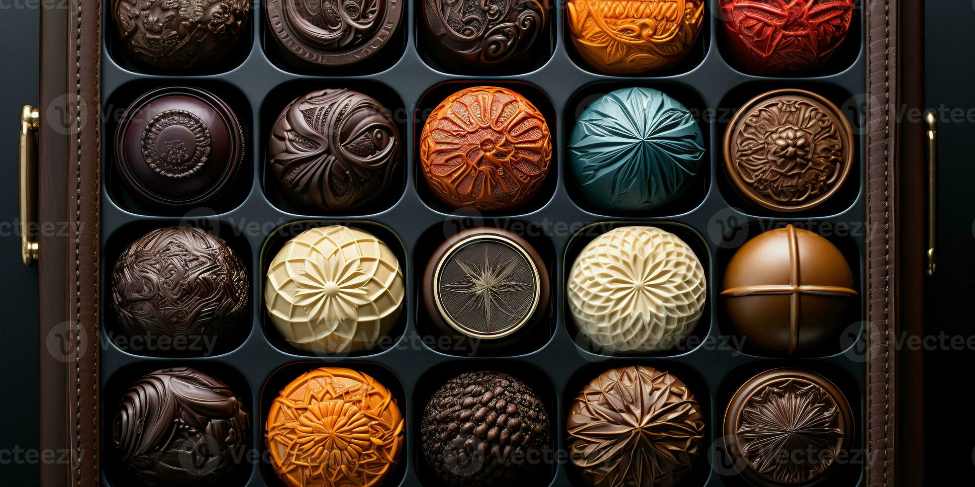 AI Generated. AI Generative. Box of sweet desert candy chocolate. Romantic holiday gift present tasty food. Graphic Art photo