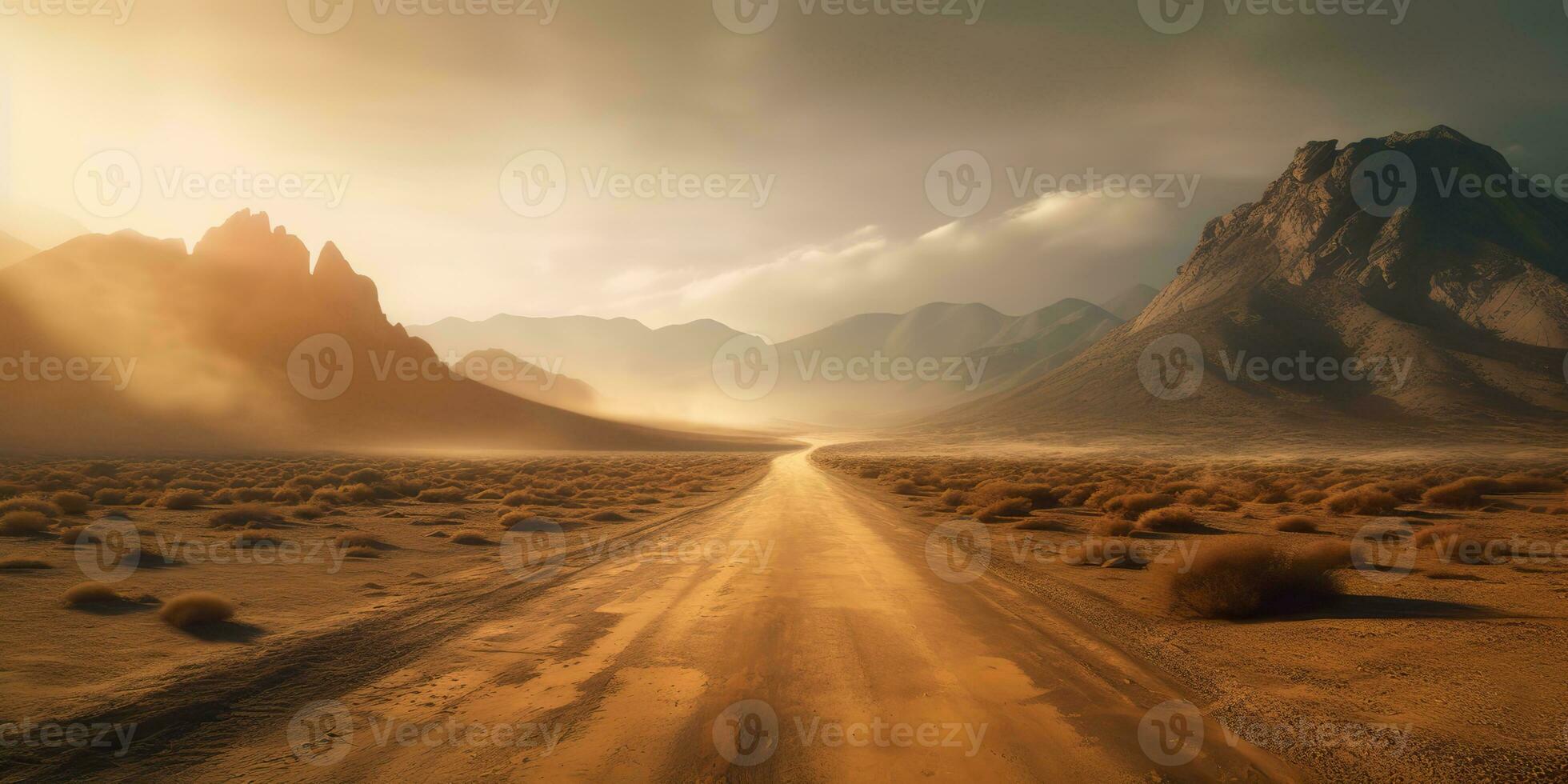 ai generado. ai generativo. arena Desierto caliente sucio la carretera camino. al aire libre Arizona occidental naturaleza paisaje antecedentes. la carretera viaje viaje aventuras explorar onda. gráfico Arte foto