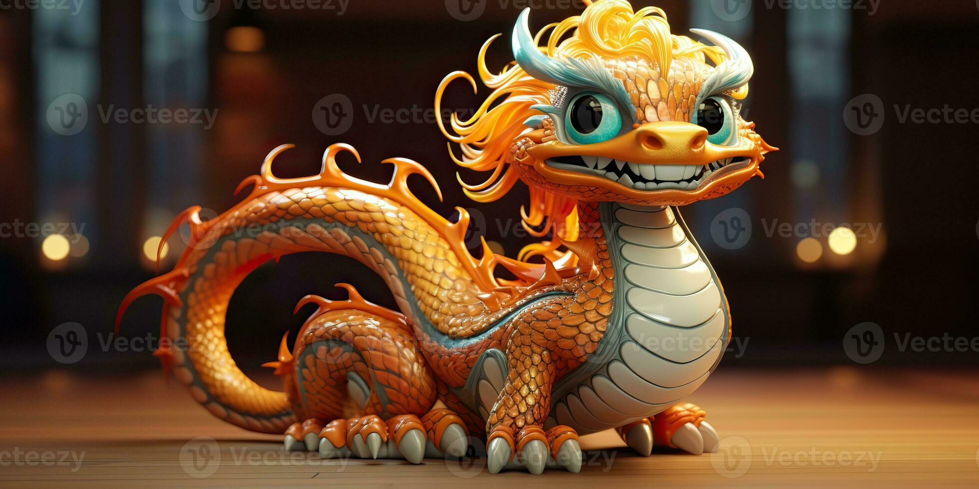 AI Generated. AI Generative. Asian chinese little cute dragon figure toy game. Symbol of culture new year power holiday. Graphic Art photo