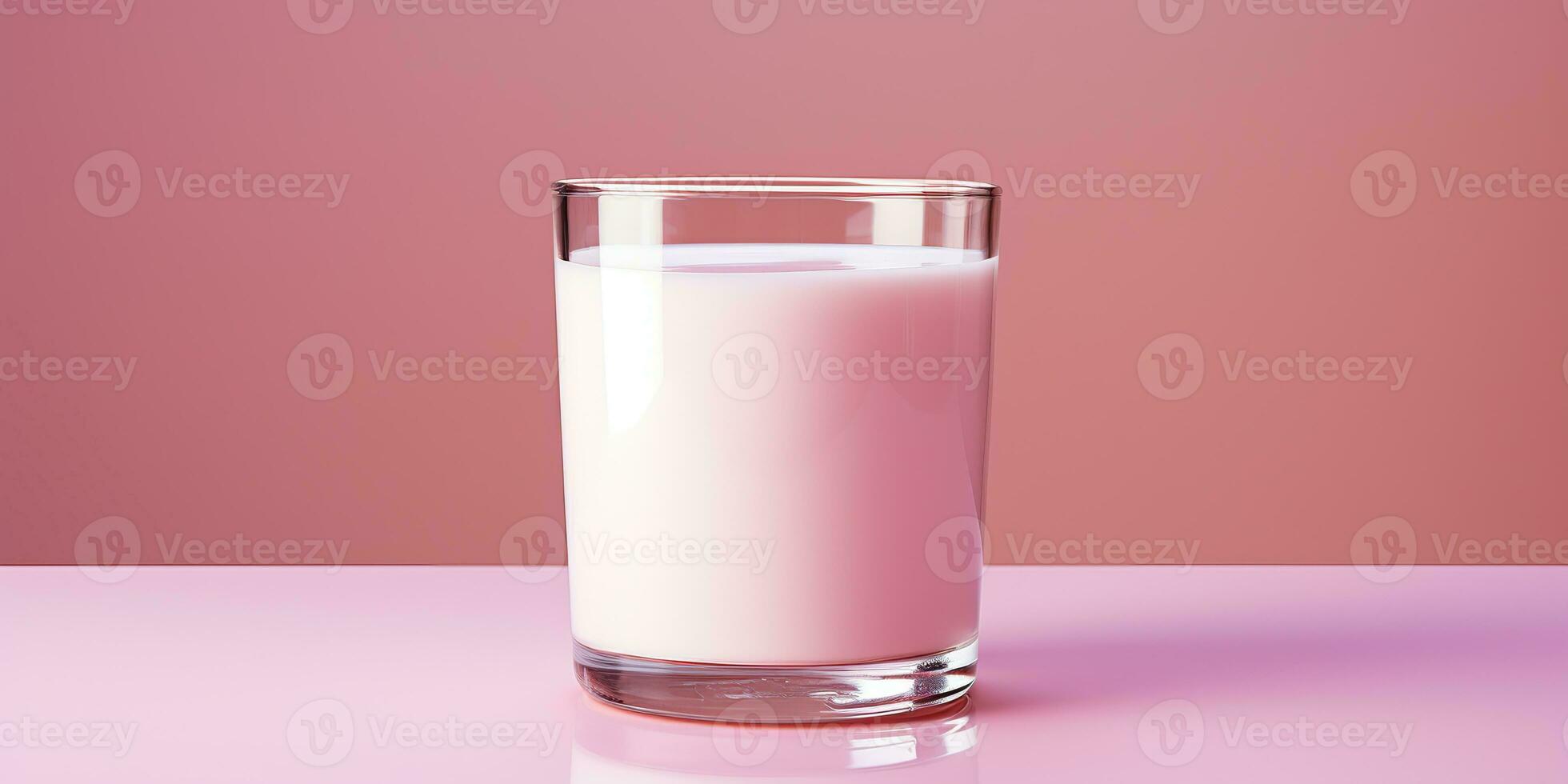 AI Generated. AI Generative. Organic eco natural protein calcium fresh milk. Pink background white glass mug cup. Promotion marketing style. Graphic Art photo