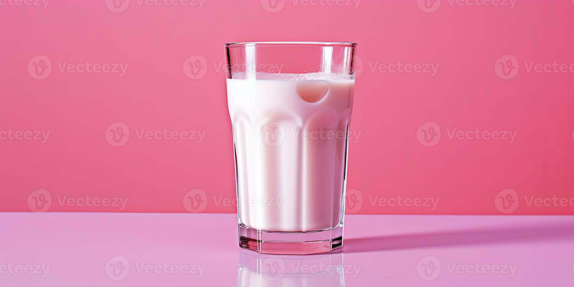 AI Generated. AI Generative. Organic eco natural protein calcium fresh milk. Pink background white glass mug cup. Promotion marketing style. Graphic Art photo