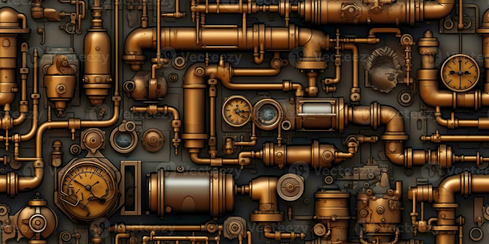 AI Generated. AI Generative. Steam punk pipes valve connection pattern decoration wallpapper design. Graphic Art photo