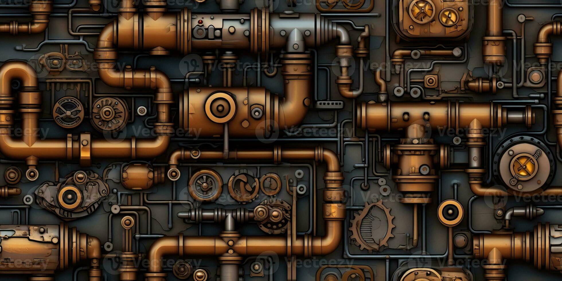 AI Generated. AI Generative. Steam punk pipes valve connection pattern decoration wallpapper design. Graphic Art photo