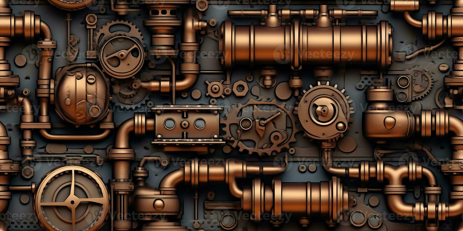 AI Generated. AI Generative. Steam punk pipes valve connection pattern decoration wallpapper design. Graphic Art photo