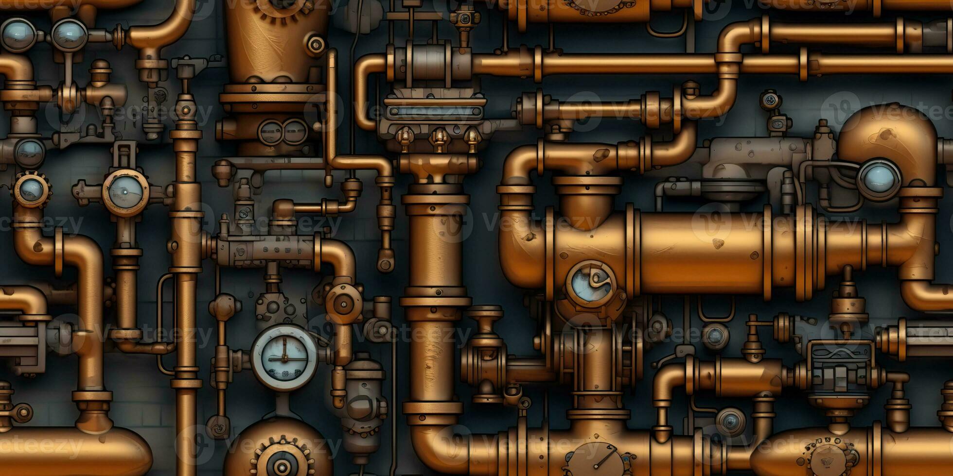 AI Generated. AI Generative. Steam punk pipes valve connection pattern decoration wallpapper design. Graphic Art photo