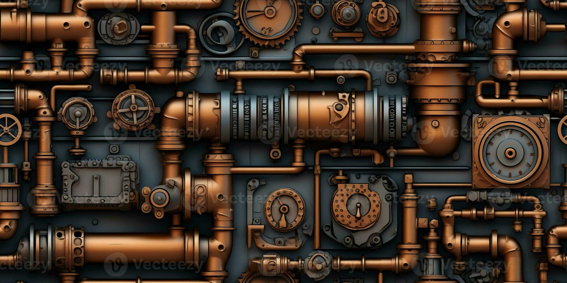 AI Generated. AI Generative. Steam punk pipes valve connection pattern decoration wallpapper design. Graphic Art photo