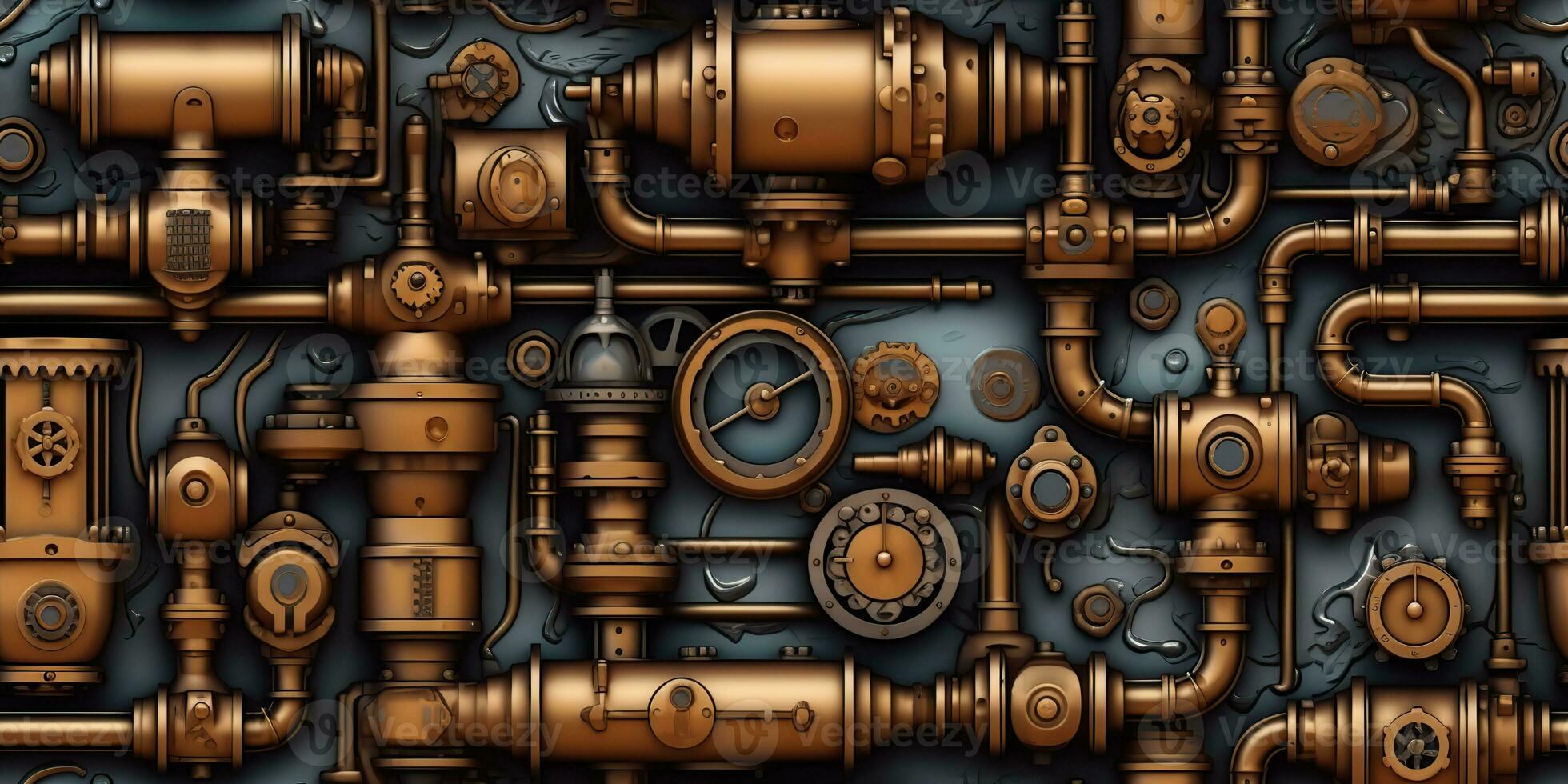 AI Generated. AI Generative. Steam punk pipes valve connection pattern decoration wallpapper design. Graphic Art photo