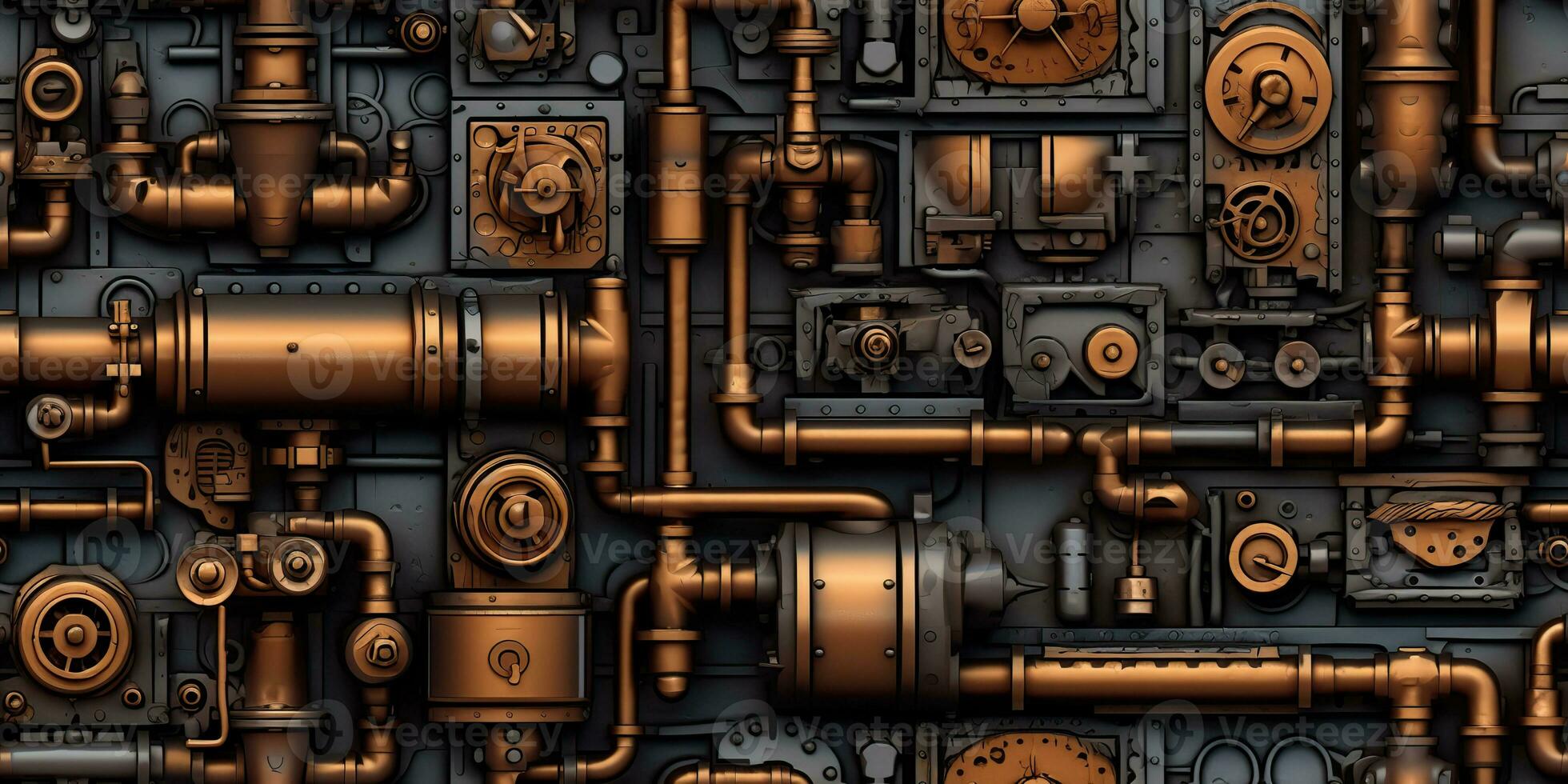 AI Generated. AI Generative. Steam punk pipes valve connection pattern decoration wallpapper design. Graphic Art photo