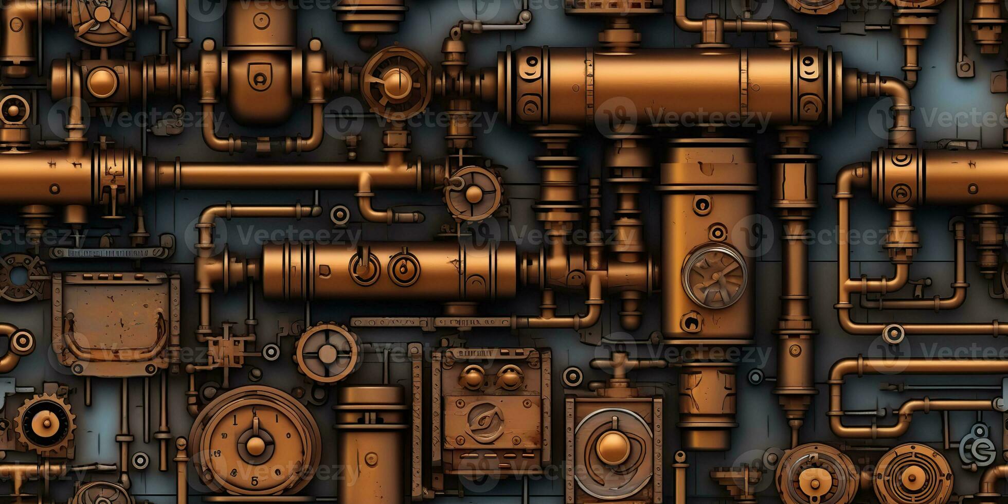 AI Generated. AI Generative. Steam punk pipes valve connection pattern decoration wallpapper design. Graphic Art photo