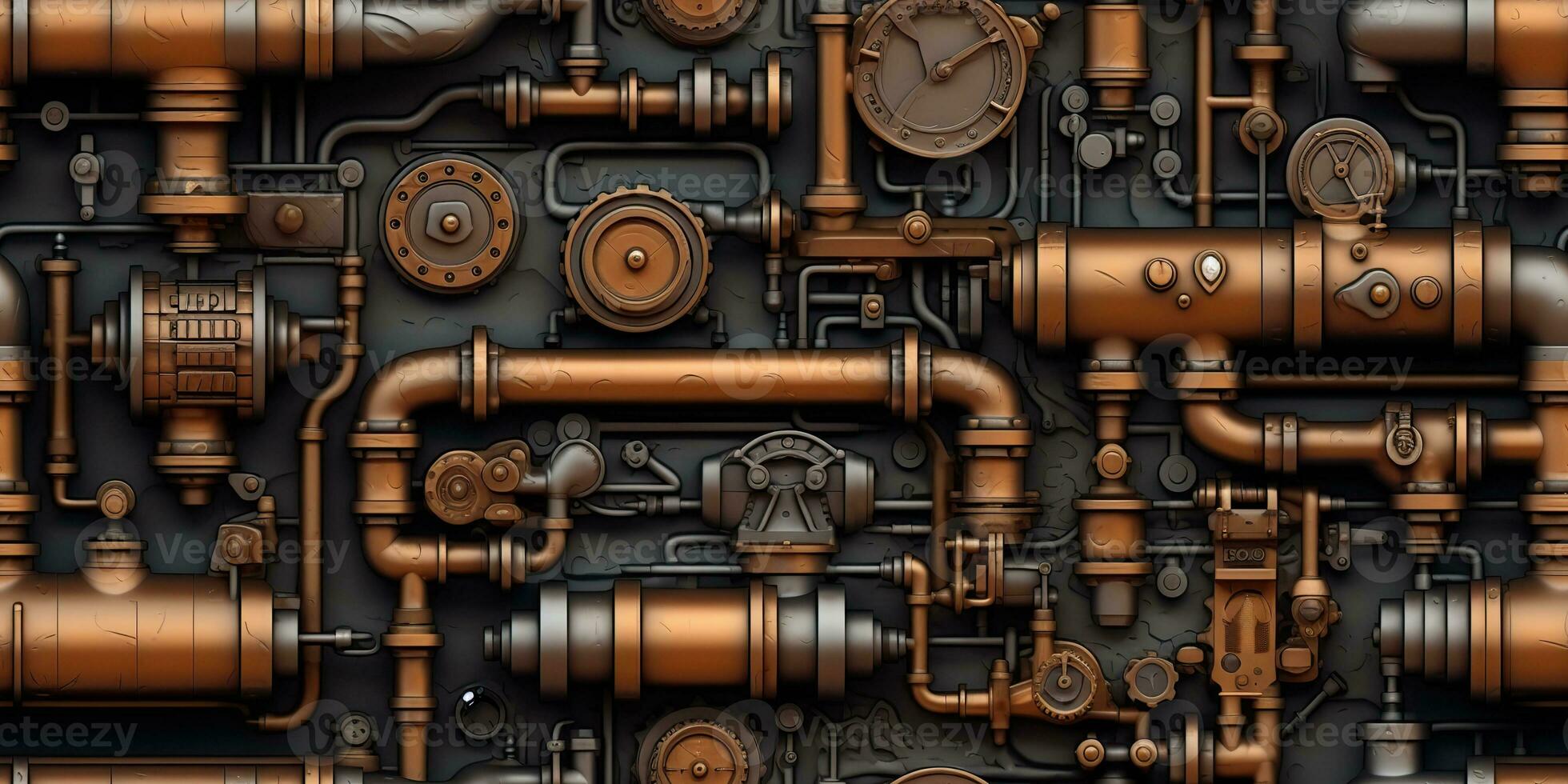 AI Generated. AI Generative. Steam punk pipes valve connection pattern decoration wallpapper design. Graphic Art photo