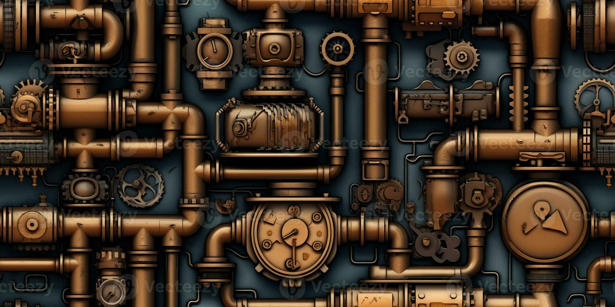 AI Generated. AI Generative. Steam punk pipes valve connection pattern decoration wallpapper design. Graphic Art photo