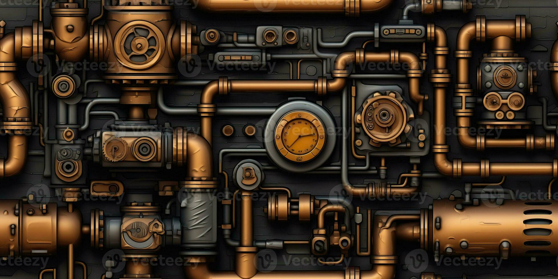 AI Generated. AI Generative. Steam punk pipes valve connection pattern decoration wallpapper design. Graphic Art photo