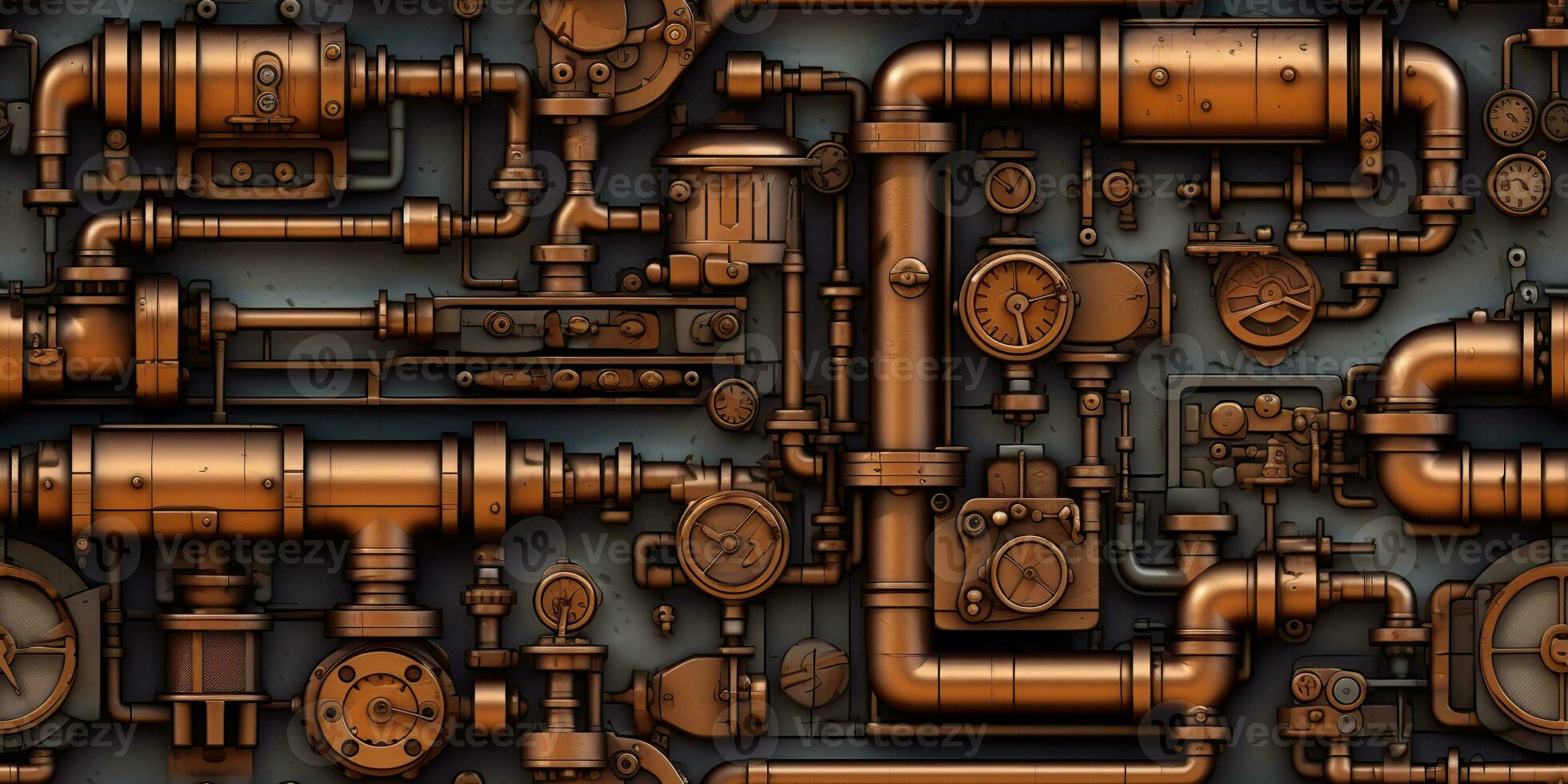 AI Generated. AI Generative. Steam punk pipes valve connection pattern decoration wallpapper design. Graphic Art photo