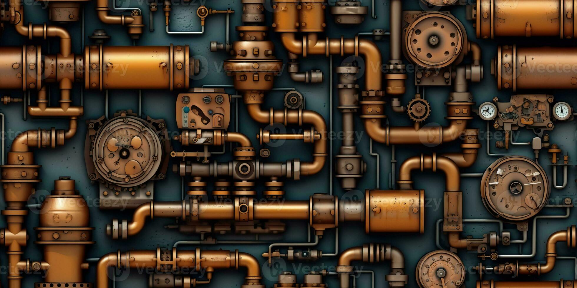 AI Generated. AI Generative. Steam punk pipes valve connection pattern decoration wallpapper design. Graphic Art photo