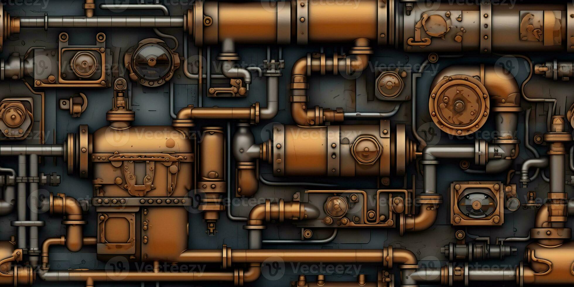 AI Generated. AI Generative. Steam punk pipes valve connection pattern decoration wallpapper design. Graphic Art photo