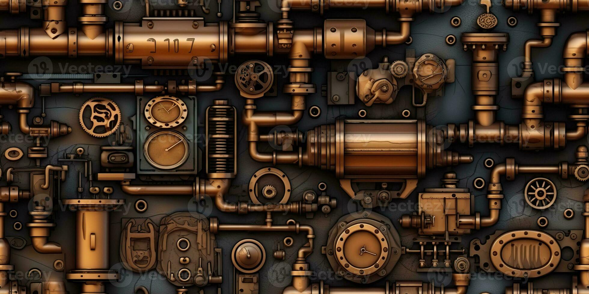 AI Generated. AI Generative. Steam punk pipes valve connection pattern decoration wallpapper design. Graphic Art photo