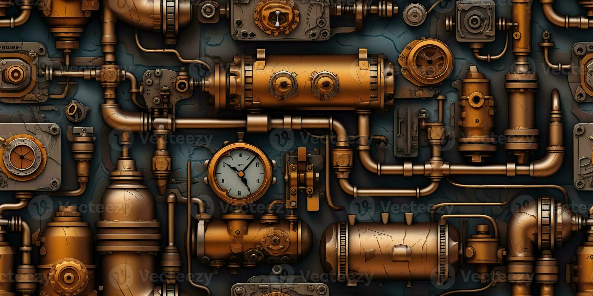 AI Generated. AI Generative. Steam punk pipes valve connection pattern decoration wallpapper design. Graphic Art photo