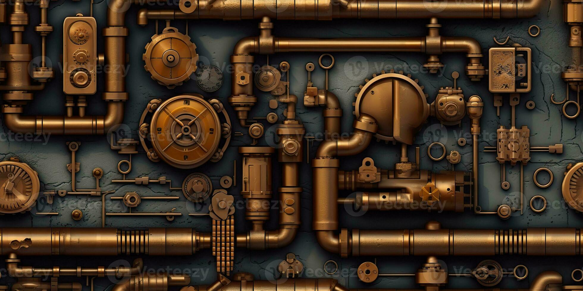 AI Generated. AI Generative. Steam punk pipes valve connection pattern decoration wallpapper design. Graphic Art photo