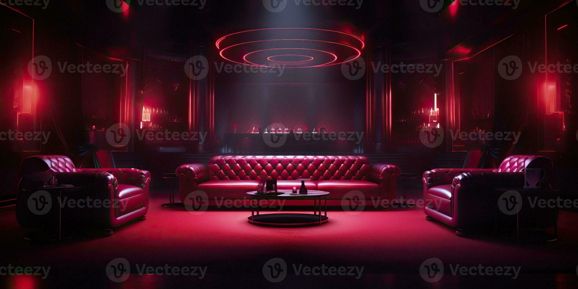 AI Generated. AI Generative. Red indoor interior night club vip luxury design decoration. Part drink bar restaurant night club night lifestyle.Graphic Art photo