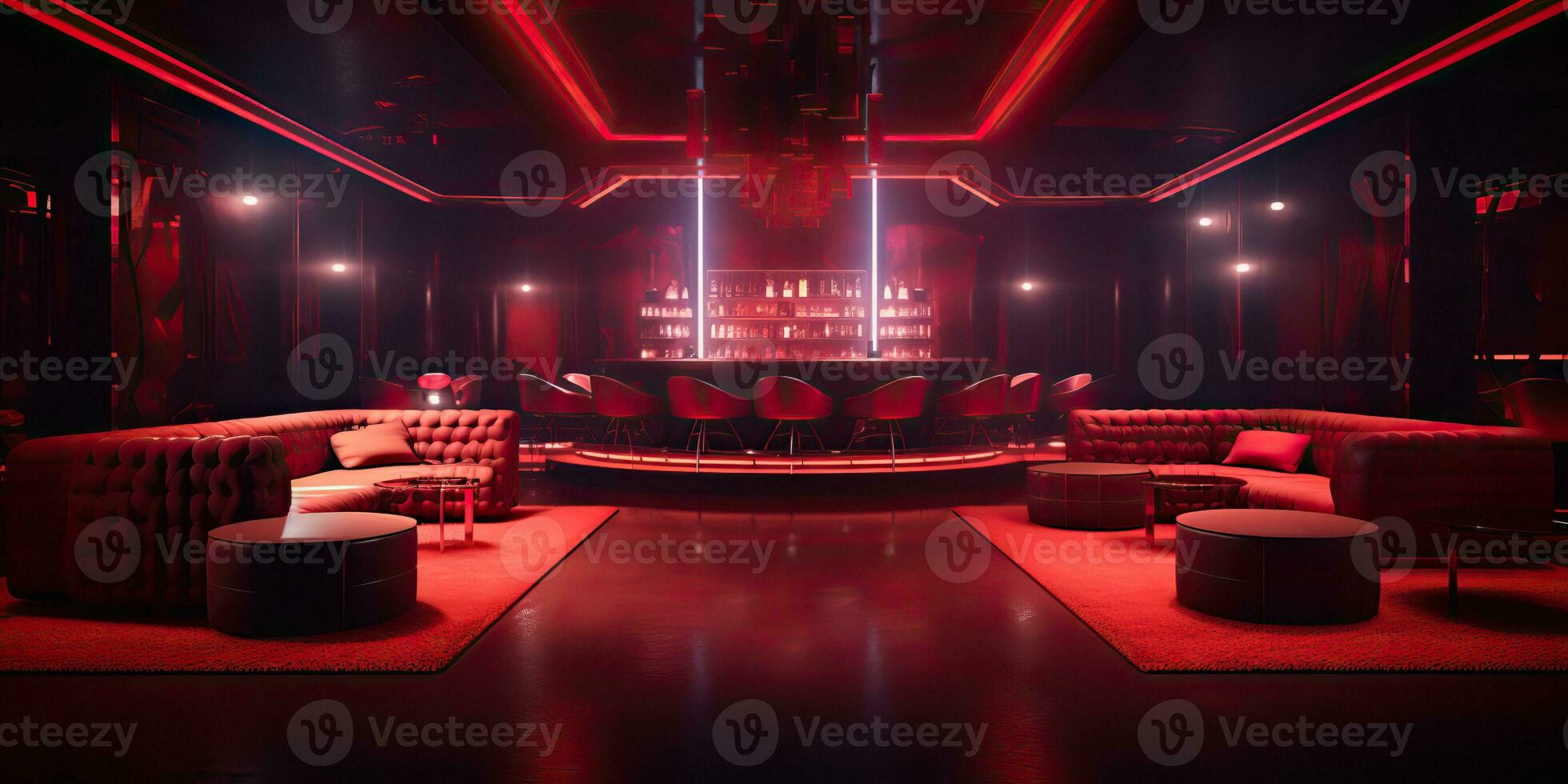 AI Generated. AI Generative. Red indoor interior night club vip luxury design decoration. Part drink bar restaurant night club night lifestyle.Graphic Art photo