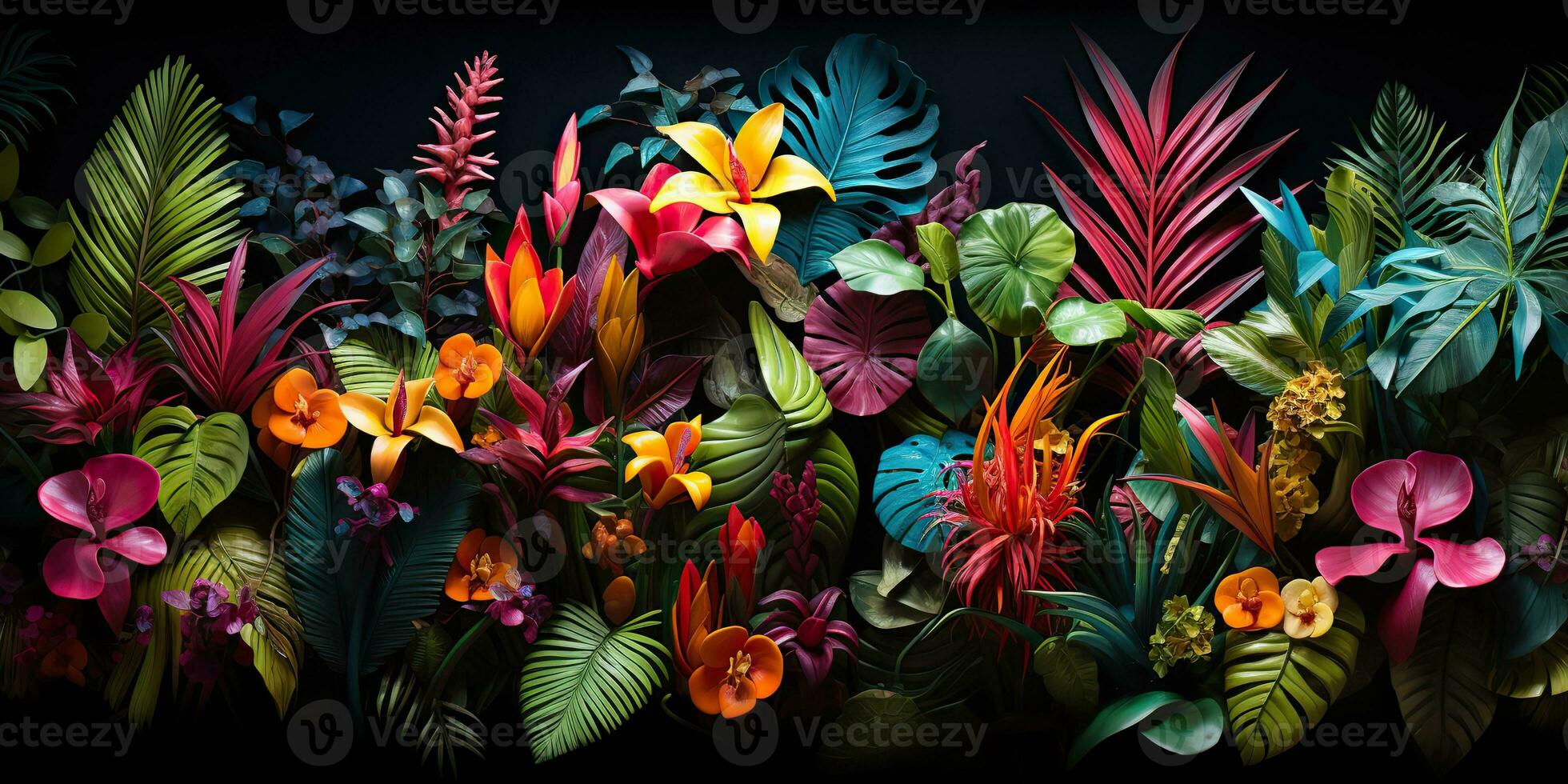 ai generado. ai generativo. notanico herbario exótico tropical plantas hierbas flores botánico follaje antecedentes naturaleza selva paisaje gráfico Arte foto