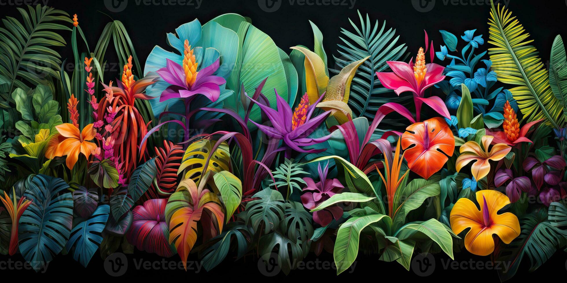 AI Generated. AI Generative. Notanical herbal exotic tropical plants herbs flowers botanical foliage background nature jungle lanfscape. Graphic Art photo