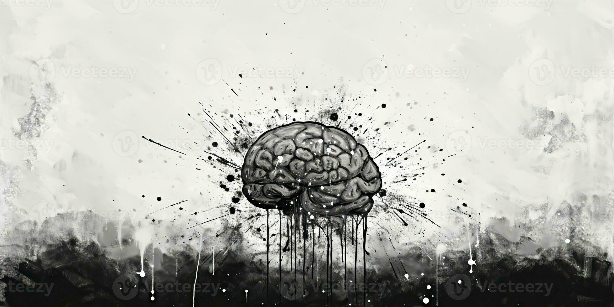 AI Generated. AI Generative. Human brain sketch ink draw street art anatomy art. Banksy urban culture graphic. Graphic Art photo