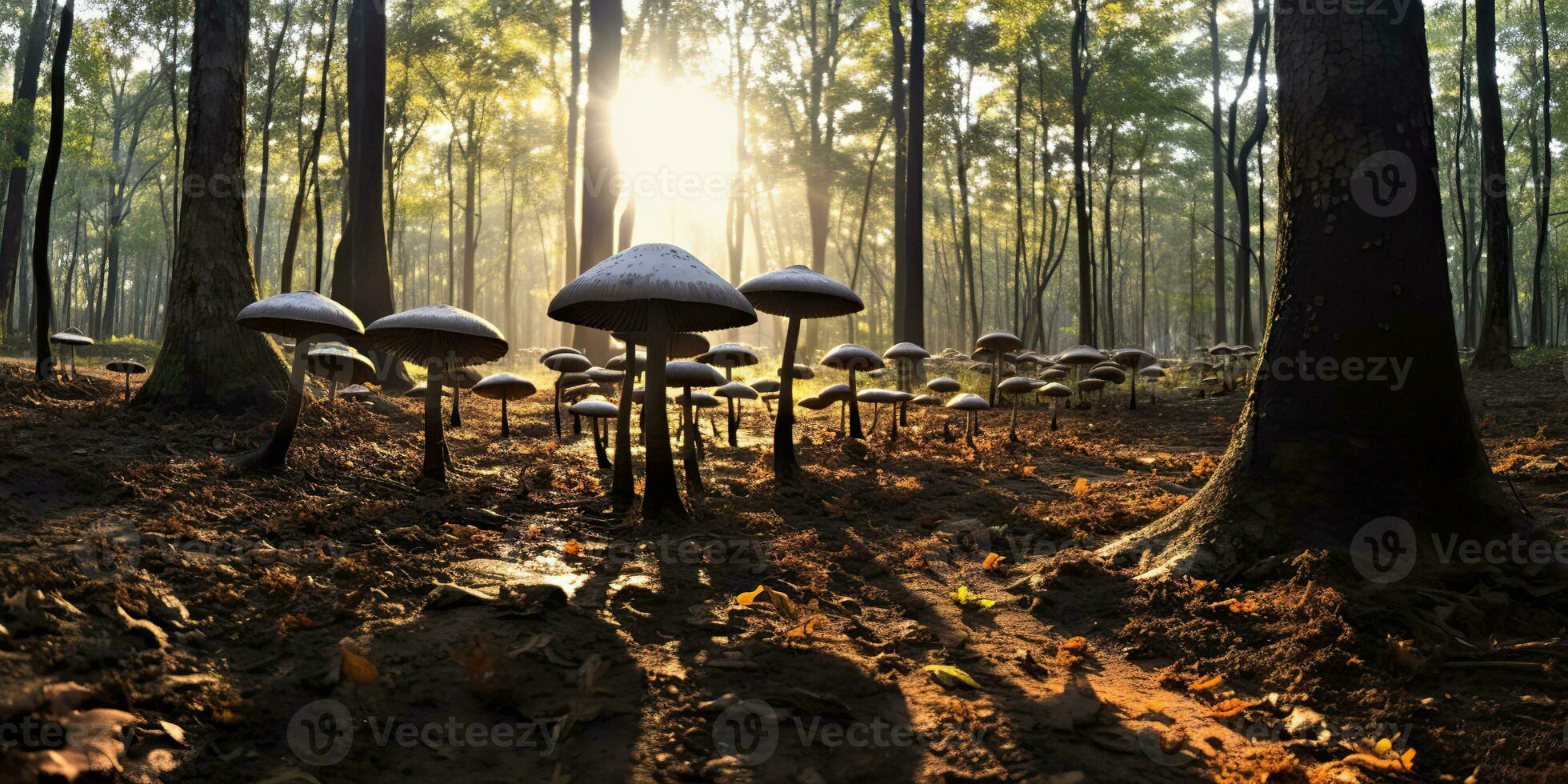 ai generado. ai generativo. al aire libre naturaleza salvaje paisaje bosque explorar viaje aventuras con hongos encontrar en suelo. gráfico Arte foto