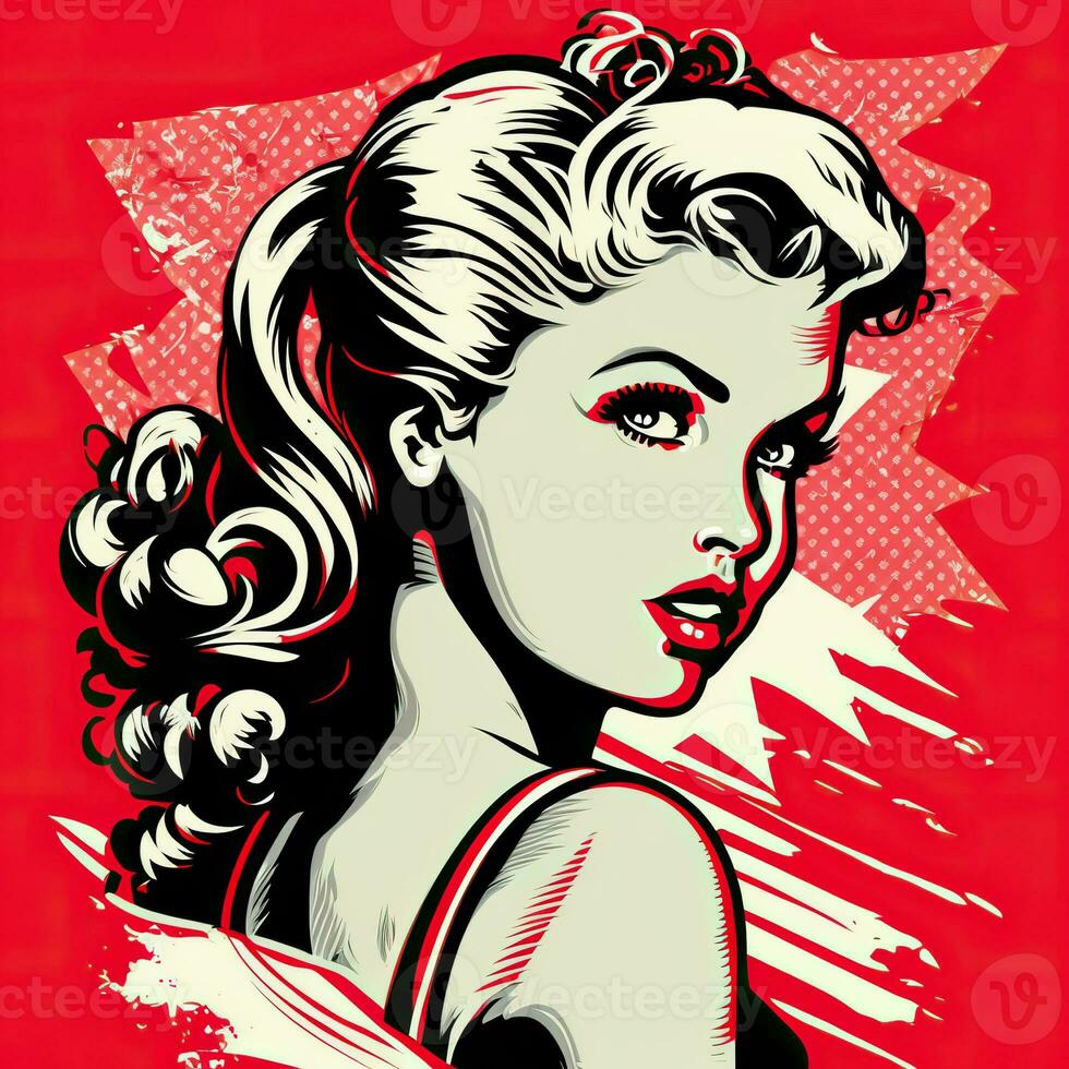 AI Generated. AI Generative. Pin up sexy attractive beautiful girl woman. Comics cartoon vintage retro 1940 1959 american culture classic poster. Graphic Art photo