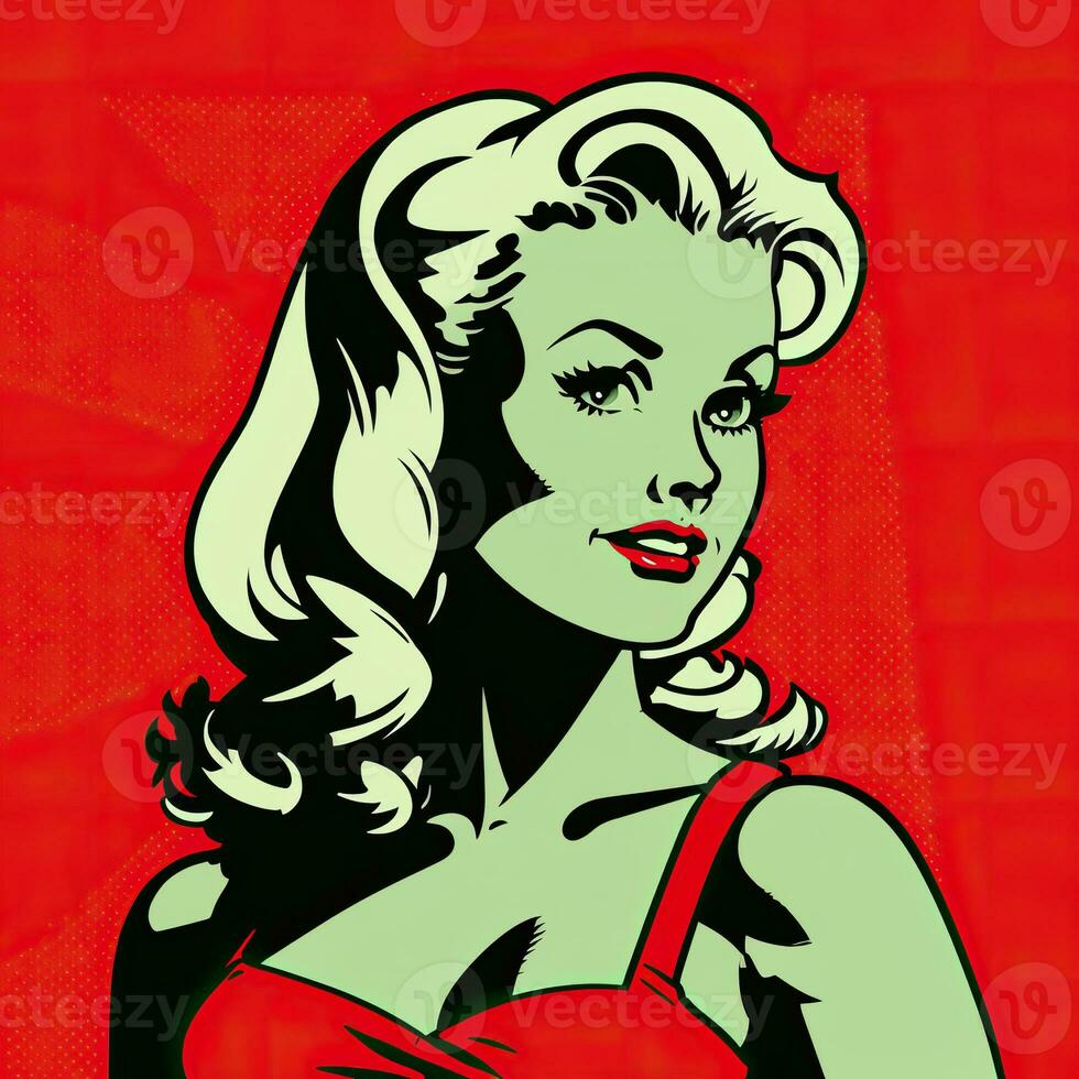 AI Generated. AI Generative. Pin up sexy attractive beautiful girl woman. Comics cartoon vintage retro 1940 1959 american culture classic poster. Graphic Art photo