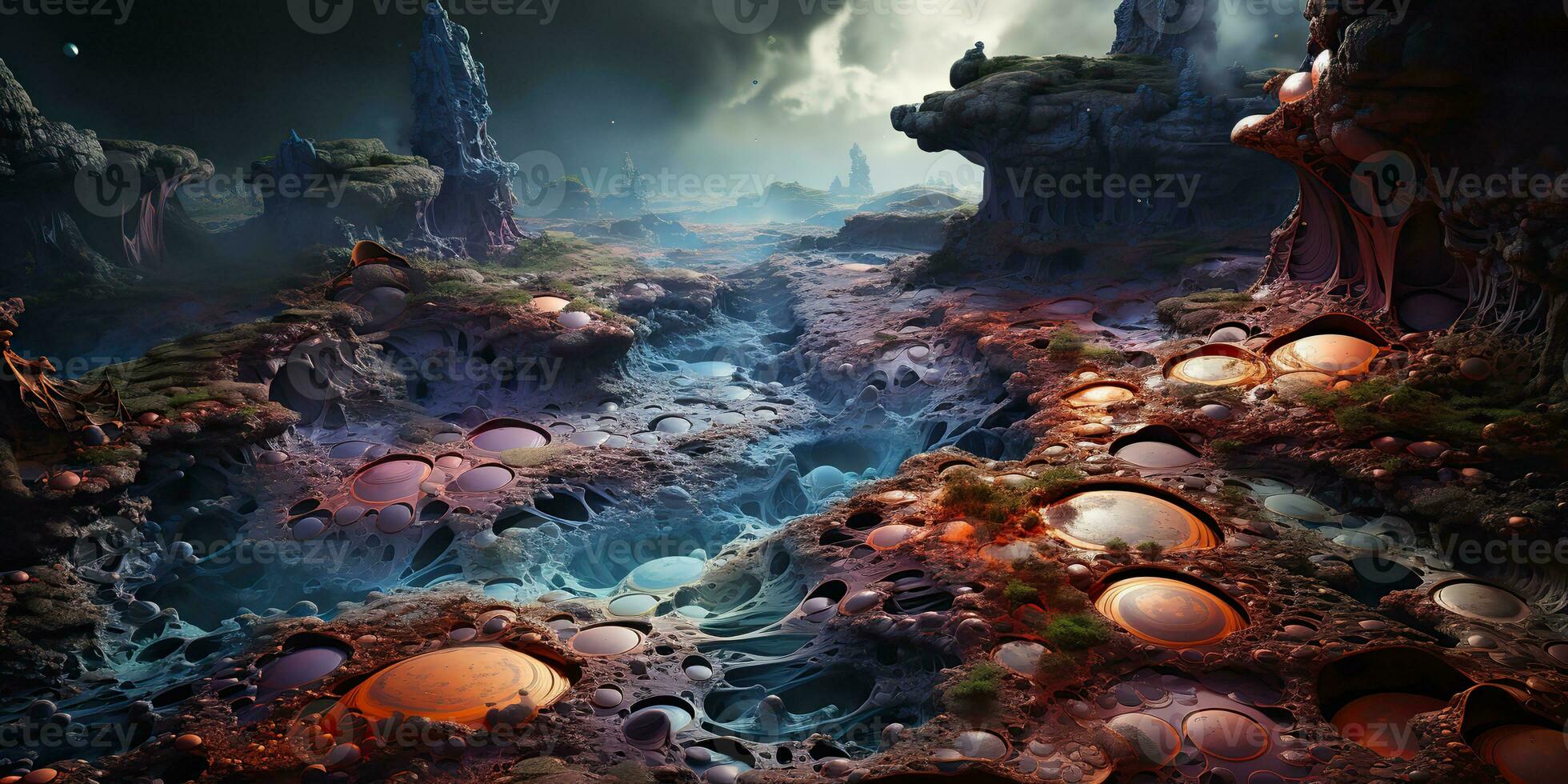 AI Generated. AI Generative. Abstract geometric texture pattern background landscape art decoration. Imagination inspiration unreal engine concept. Graphic Art photo