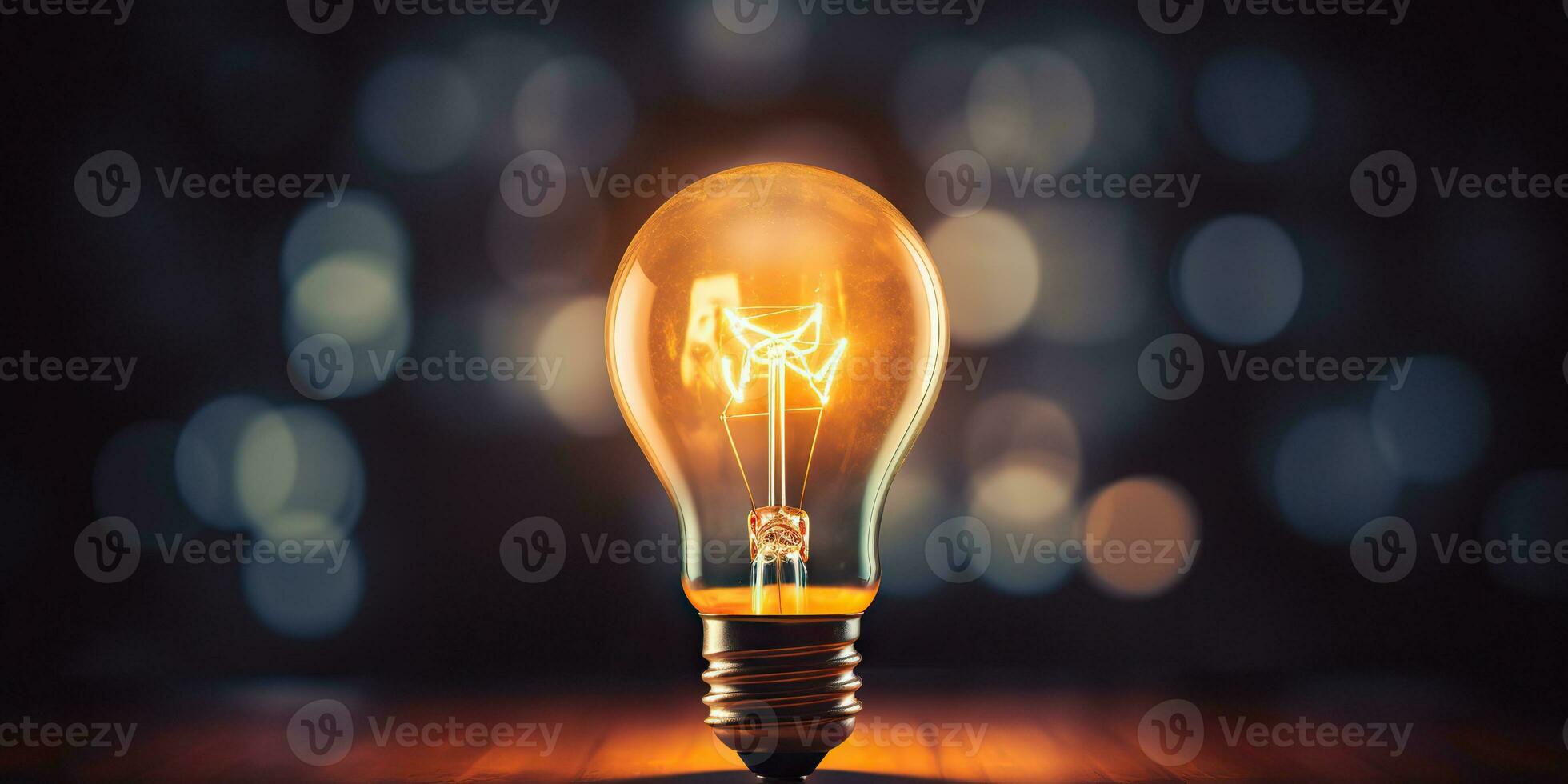 AI Generated. AI Generative. Electricity light lamp bulb on dark black background. INterior glowing decoration mockup. Graphic Art photo