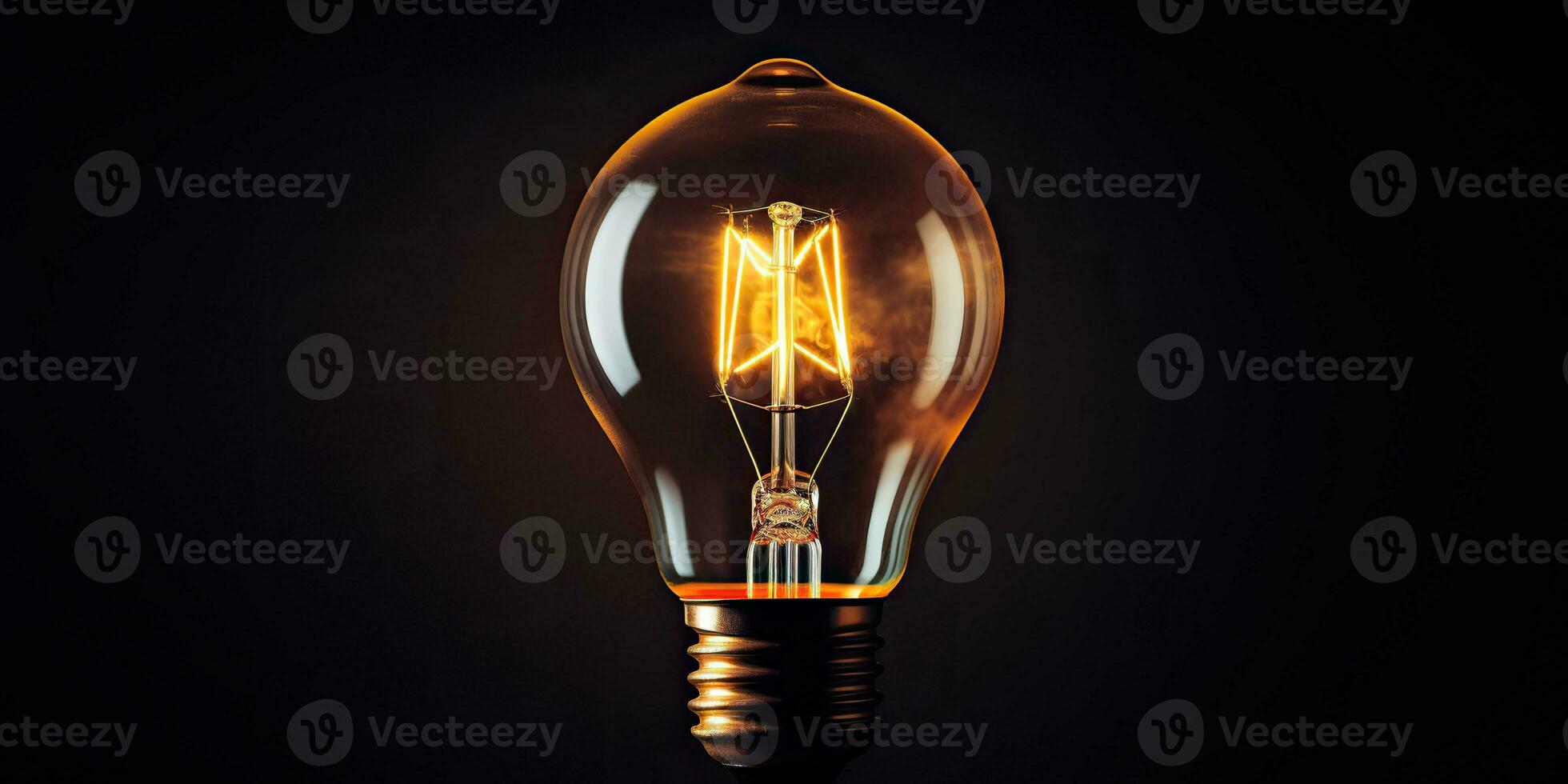 AI Generated. AI Generative. Electricity light lamp bulb on dark black background. INterior glowing decoration mockup. Graphic Art photo