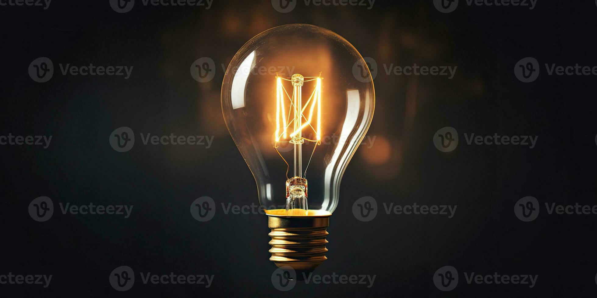 AI Generated. AI Generative. Electricity light lamp bulb on dark black background. INterior glowing decoration mockup. Graphic Art photo