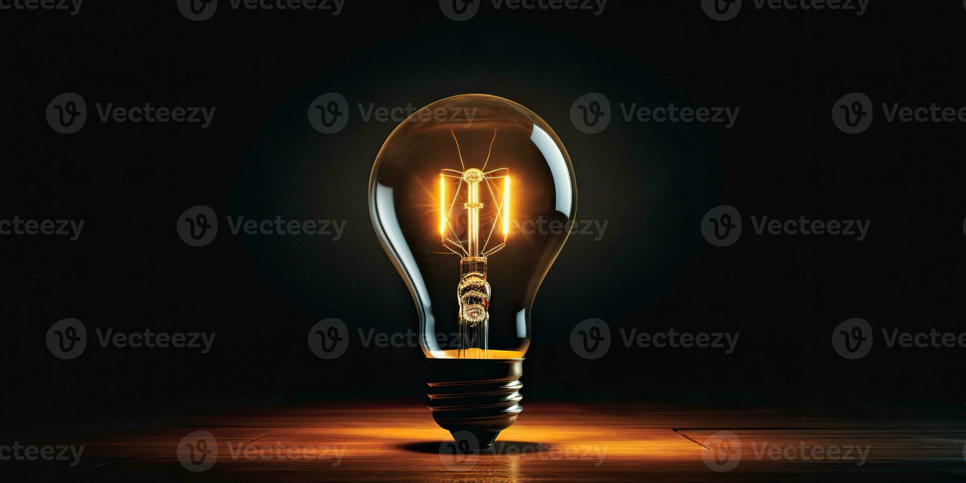 AI Generated. AI Generative. Electricity light lamp bulb on dark black background. INterior glowing decoration mockup. Graphic Art photo