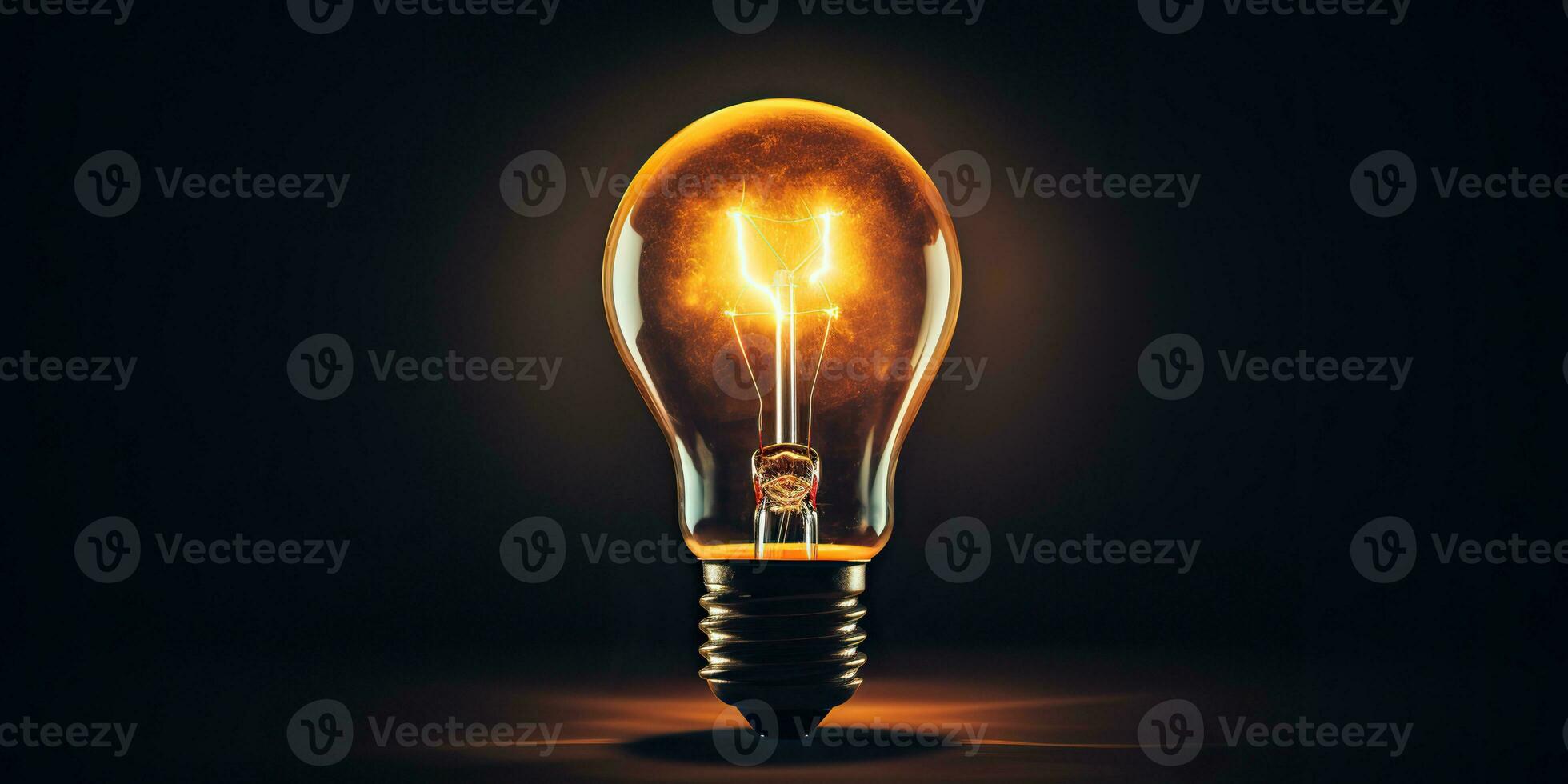 AI Generated. AI Generative. Electricity light lamp bulb on dark black background. INterior glowing decoration mockup. Graphic Art photo