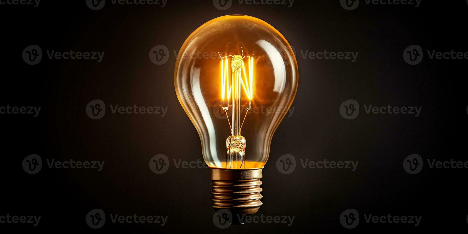 AI Generated. AI Generative. Electricity light lamp bulb on dark black background. INterior glowing decoration mockup. Graphic Art photo