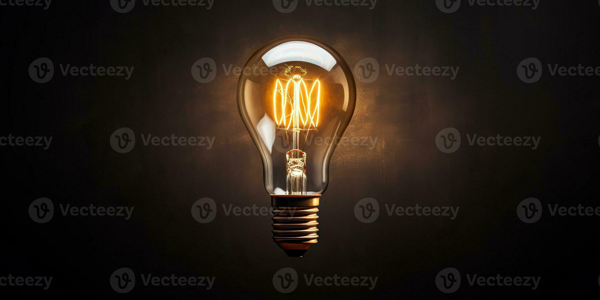 AI Generated. AI Generative. Electricity light lamp bulb on dark black background. INterior glowing decoration mockup. Graphic Art photo