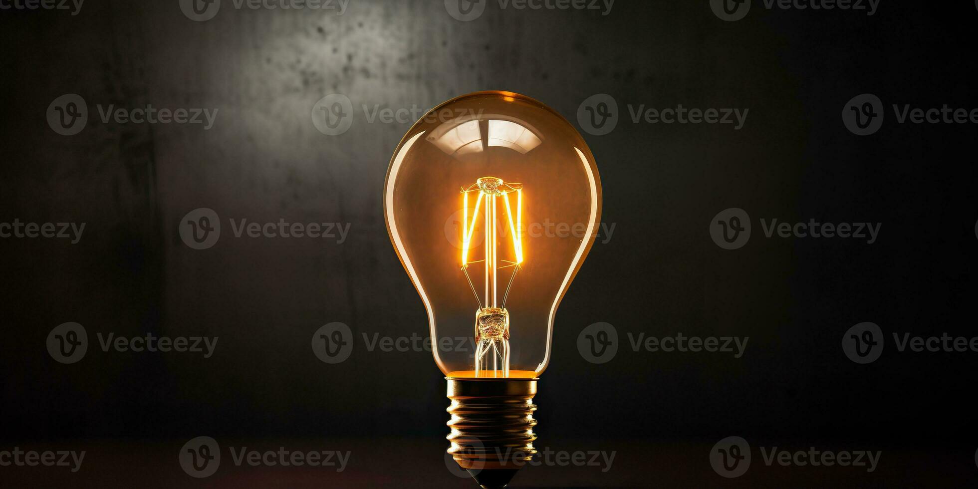 AI Generated. AI Generative. Electricity light lamp bulb on dark black background. INterior glowing decoration mockup. Graphic Art photo