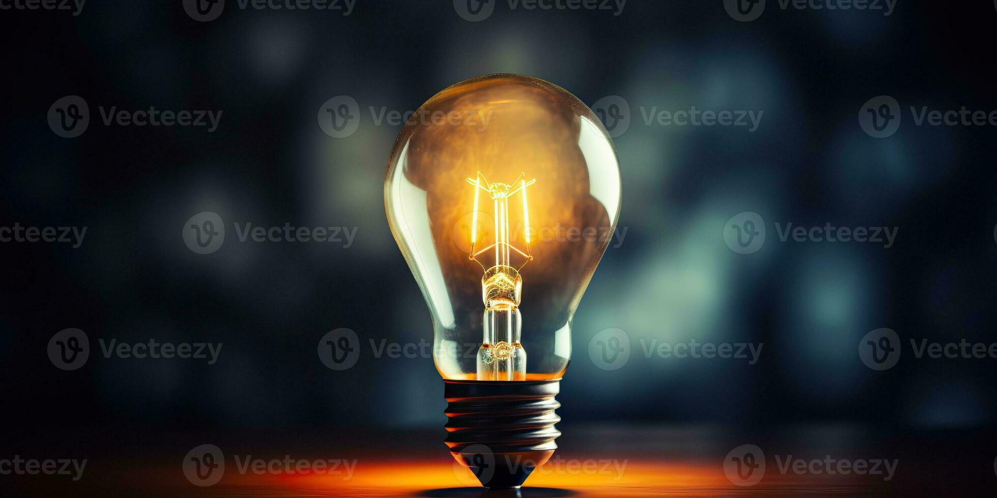 AI Generated. AI Generative. Electricity light lamp bulb on dark black background. INterior glowing decoration mockup. Graphic Art photo